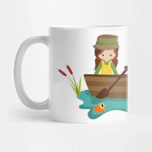 Fishing Girl, Fishing Rod, Fisherman, Brown Hair Mug